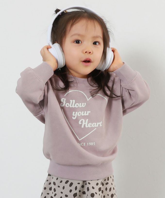 日本 devirock - 百搭女孩印花裏毛長袖上衣-法式標語-米白