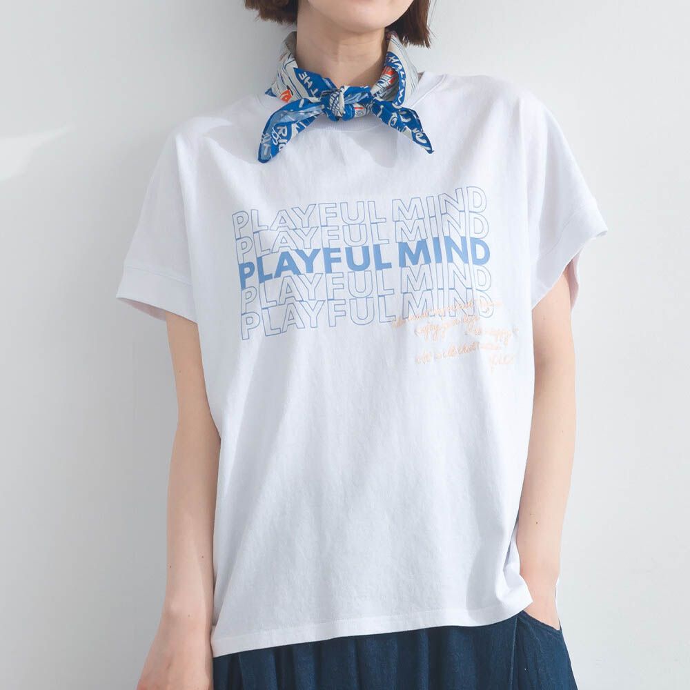 16OE天竺棉 法式英文標語短袖上衣-白