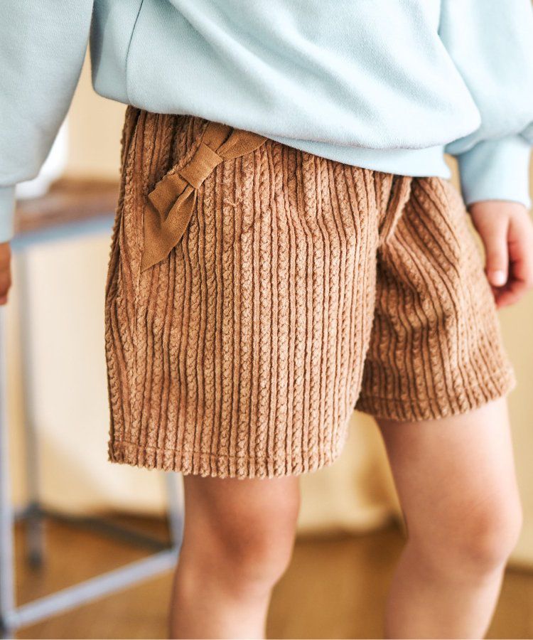 日本 apres les cours - 蝴蝶結口袋燈芯絨短褲-葡萄紫