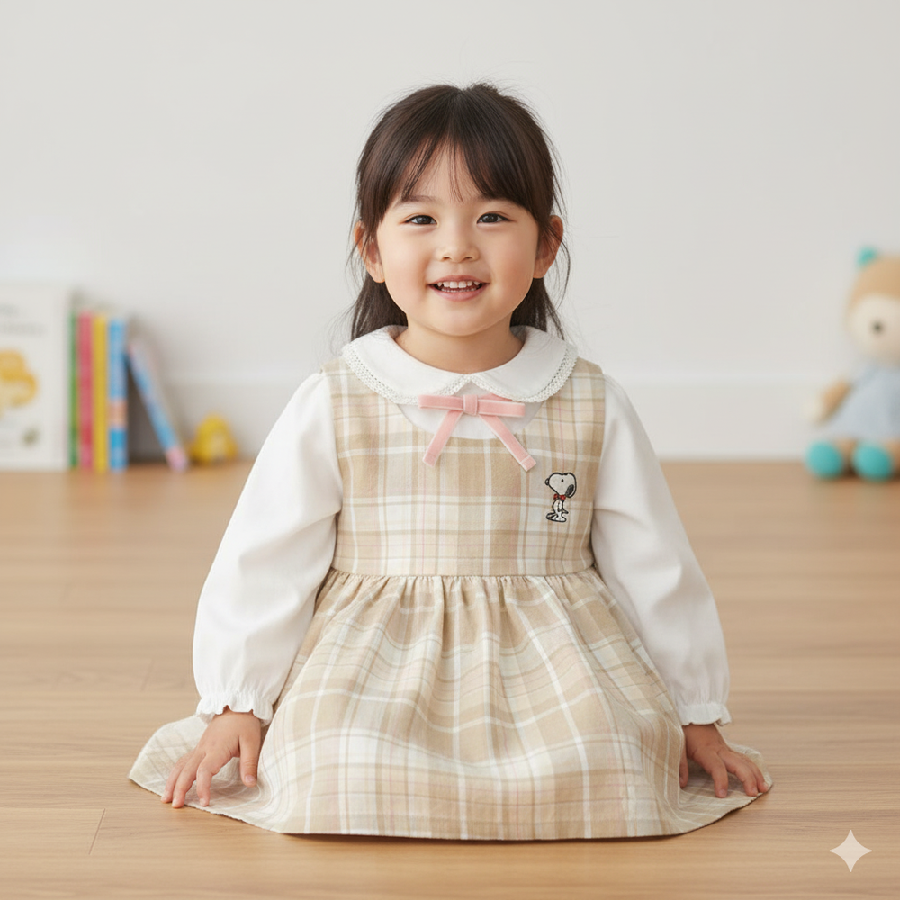 長袖襯衫+包屁衣-史努比-淺卡其色