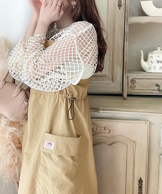 日本 Classical Elf - Java 休閒感抽繩口袋吊帶裙-卡其