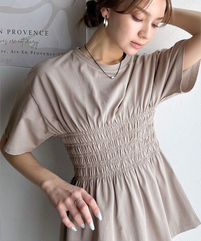 日本 Classical Elf - 魅力腰皺摺修身短袖上衣-黑