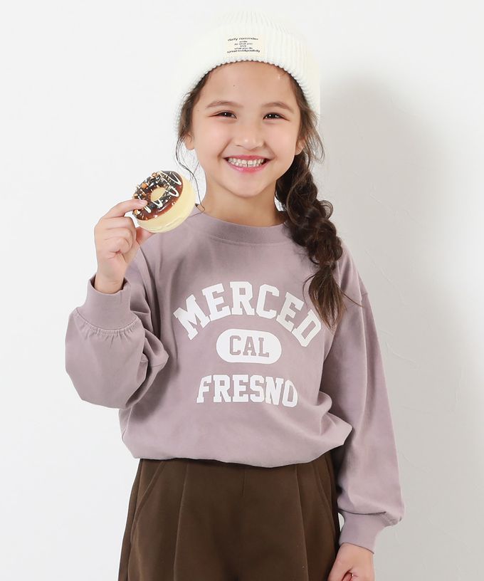 日本 devirock - 100%棉 定番印花長袖上衣-大學T-淺粉紫