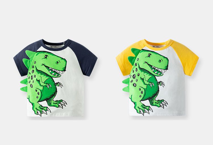 BE TOP - 純棉立體短袖上衣-邪惡胖胖恐龍-黃色