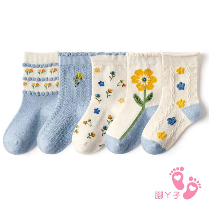 腳ㄚ子 - 幼/兒童棉質中筒襪 童襪 襪子 棉襪 兒童襪-黃色酢醬草