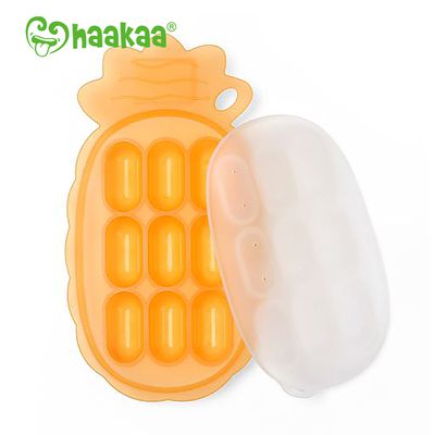 紐西蘭 HaaKaa - 鳳梨矽膠輔食模具 (帶標籤槽)-橘色-9格x10mL