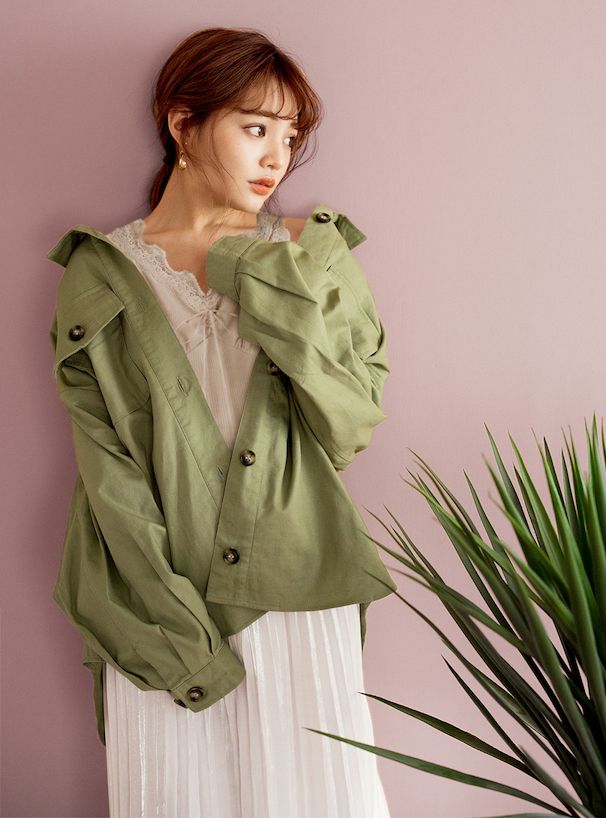 日本 GRL - 綁帶蕾絲V領無袖背心/內搭-淺杏粉