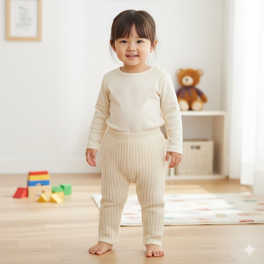 麻花針織內搭褲-米白色