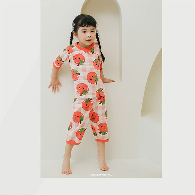 正韓 Puco - 超優質嬰幼兒/兒童七分袖100% 有機純棉家居服/睡衣-蘋果女孩
