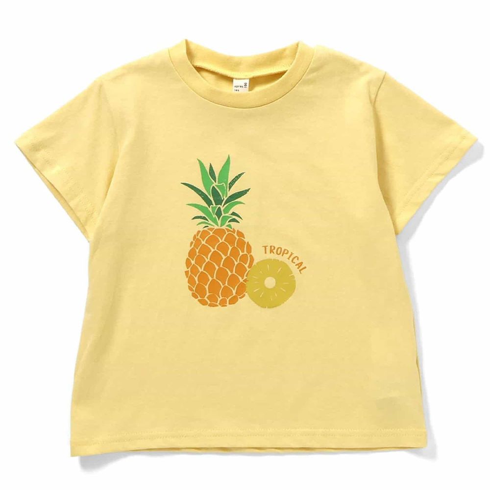 每天都想穿的純棉印花短袖T恤-鳳梨-黃