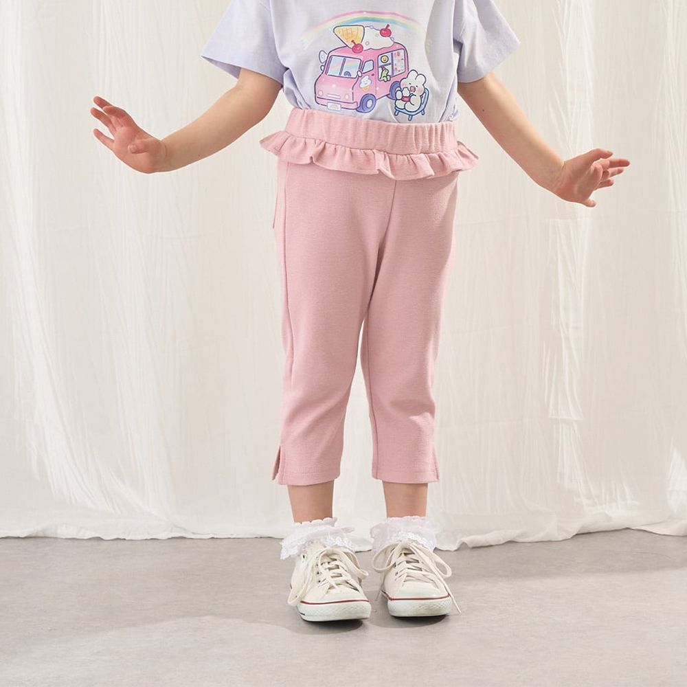 腰間QQ荷葉百搭好動七分褲-粉紅