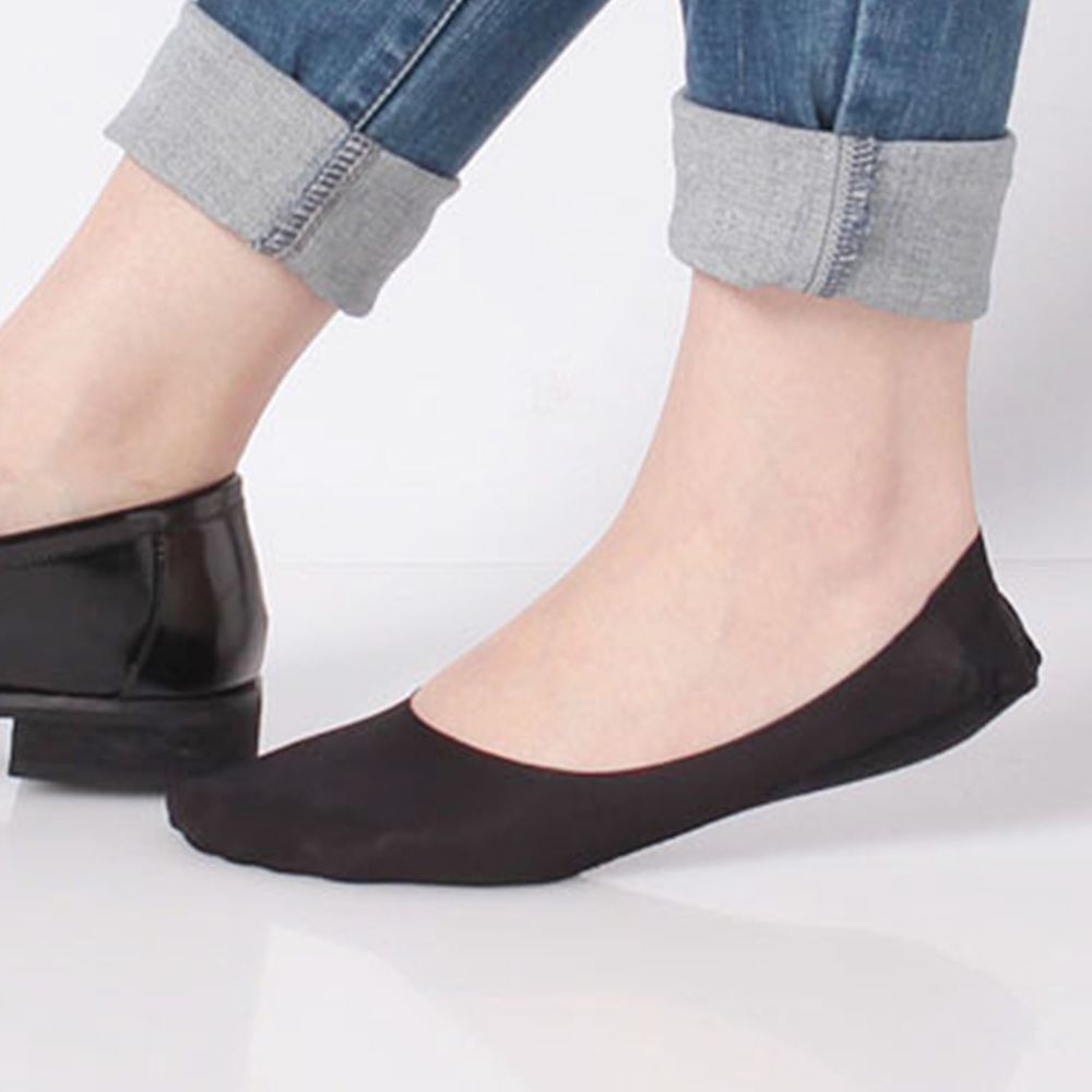 日本 okamoto - 超強專利防滑ㄈ型隱形襪-深履款-黑-足底棉混