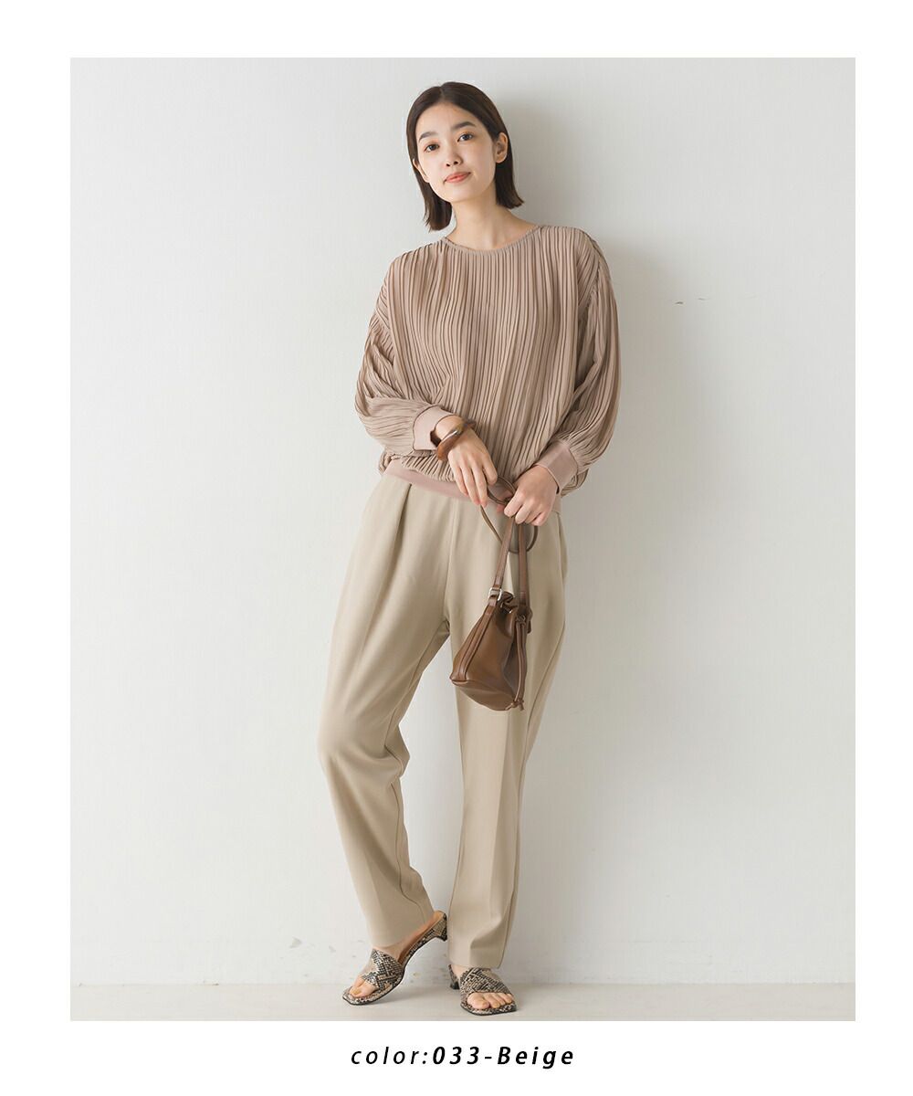 日本 OMNES - 微透感百摺薄長袖上衣-黑