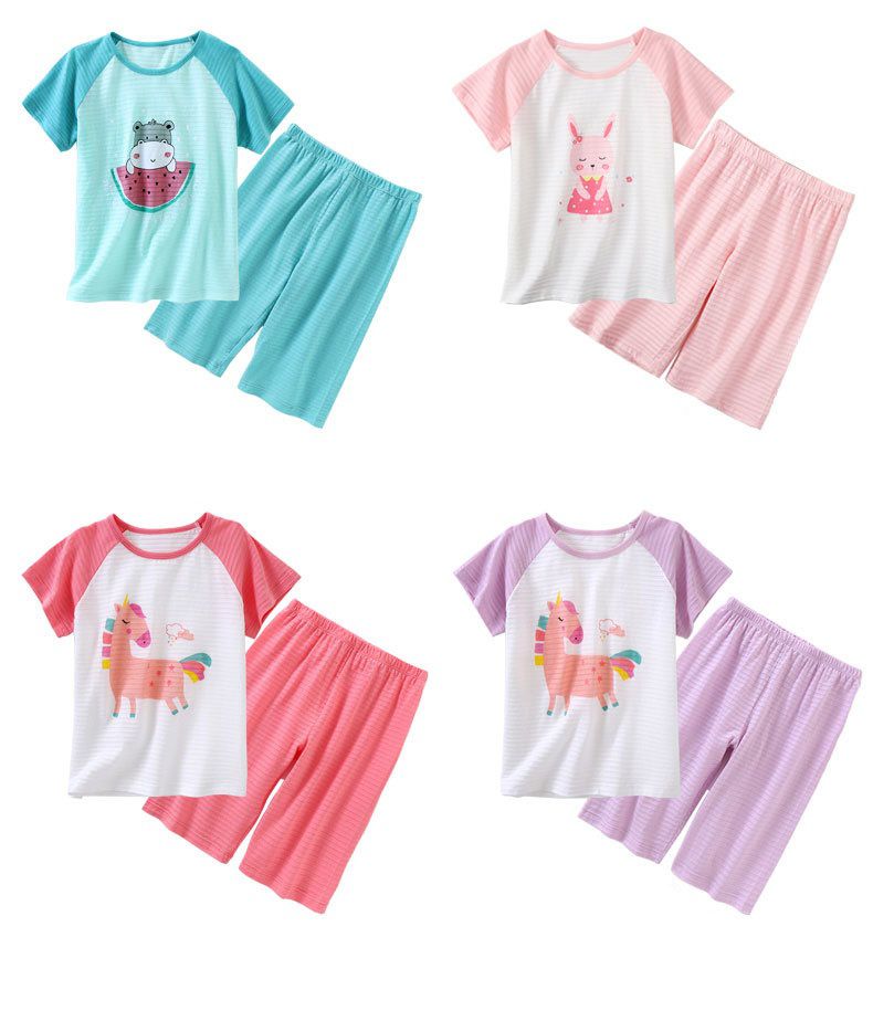 MAMDADKIDS - 竹節棉短袖套裝/家居服-彩虹獨角獸-粉色