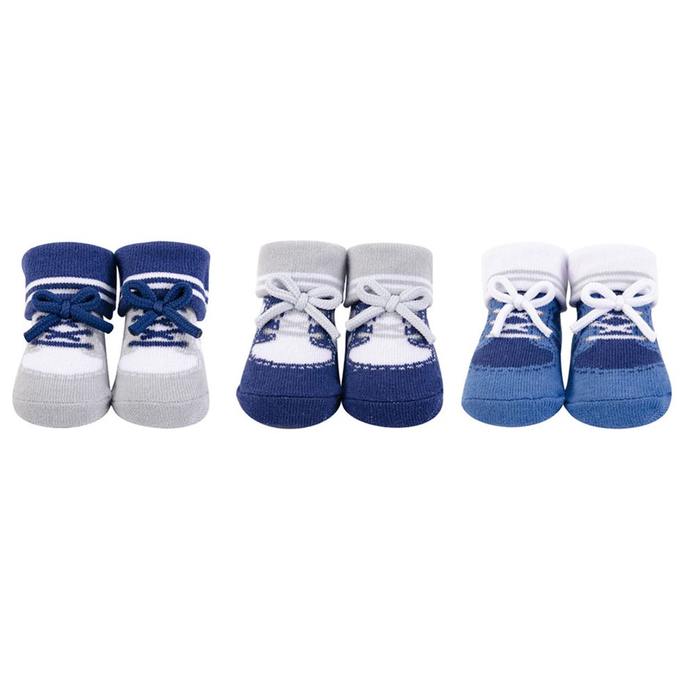 美國 Luvable Friends - 嬰兒襪/寶寶襪/初生襪 3入組-經典藍色 (0-9M)