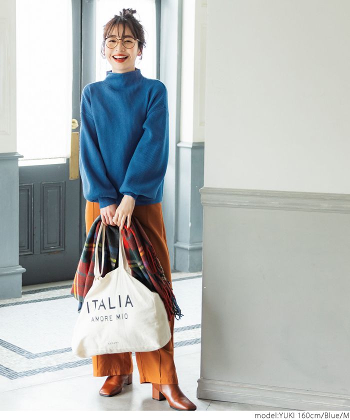 日本 COCA - 細坑紋立領寬鬆落肩針織毛衣-淺灰