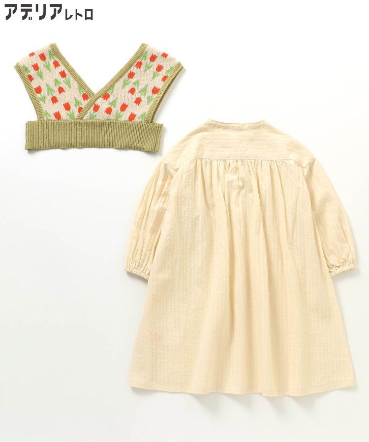 日本 BREEZE - 聯名款 昭和風針織背心x長袖洋裝-優雅鬱金香-黃綠