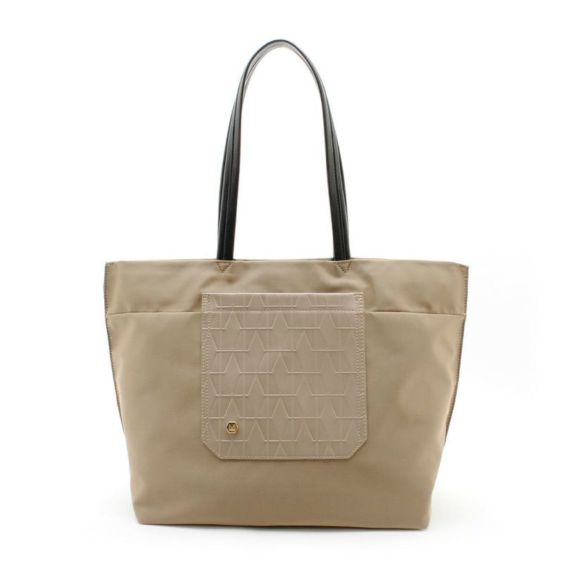 日本 FIRANO - 菱形幾何異材質拼接托特包(可放A4)-米 (29x42x16cm)