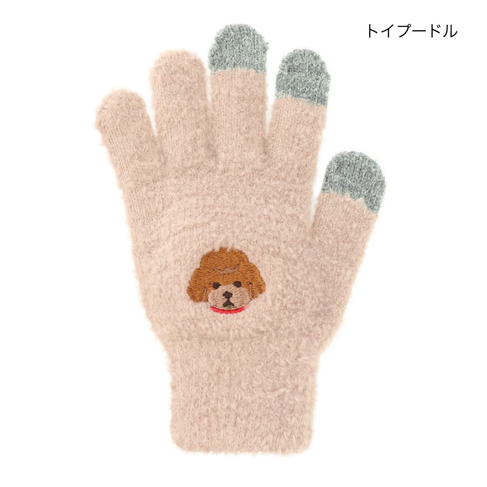 日本 TOMO - (大人)可觸控可愛動物毛絨保暖手套-玩具貴賓-粉紅