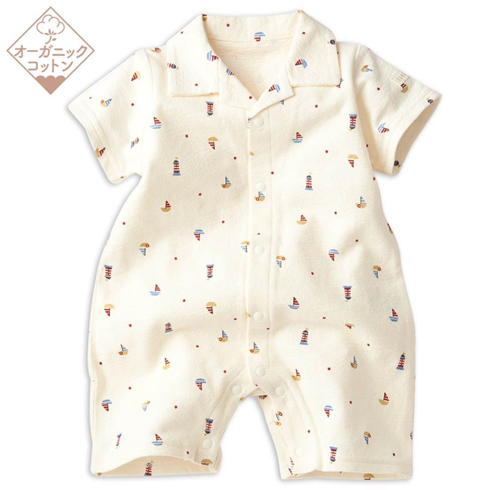 短袖兔裝 有機棉-帆船-象牙白色