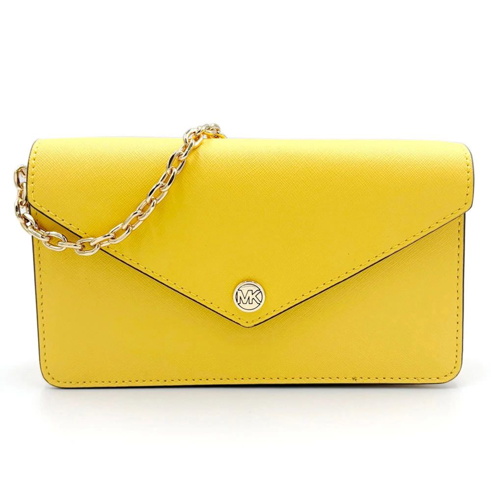 素色防刮皮革手機卡片鍊條包 (黃)