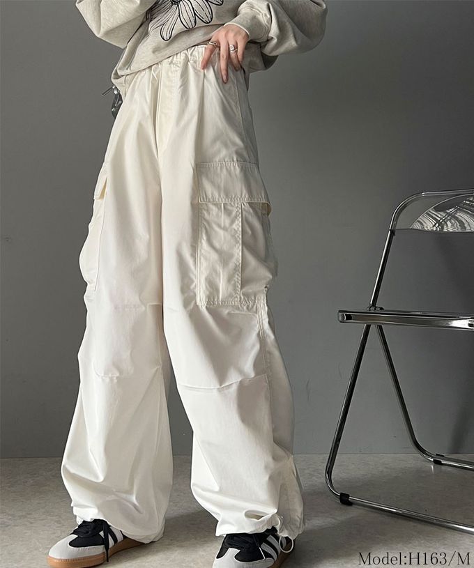 日本 Classical Elf - 美式休閒多口袋抽繩工裝褲-象牙白