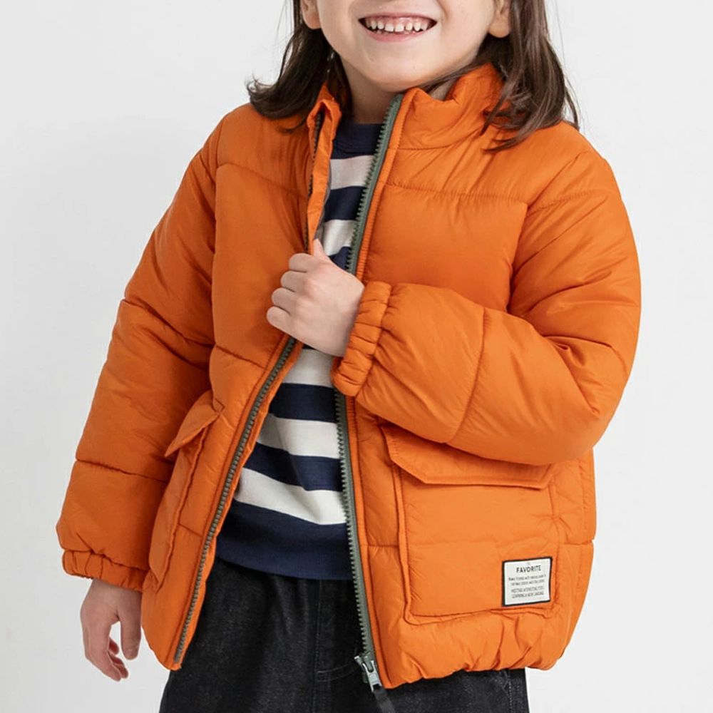 簡約素色蓬鬆溫暖鋪棉外套(可機洗)-橘