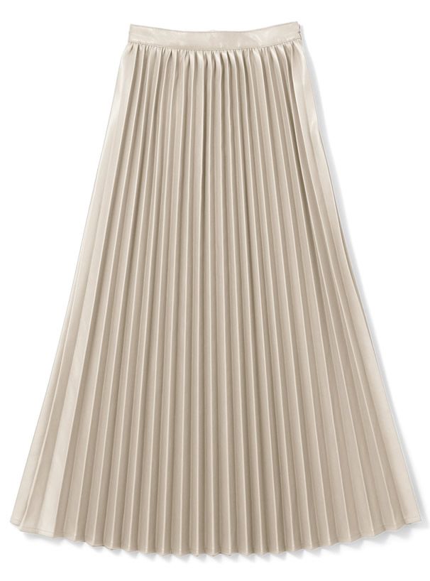 日本 GRL - 光澤皮質百褶長裙-深咖啡