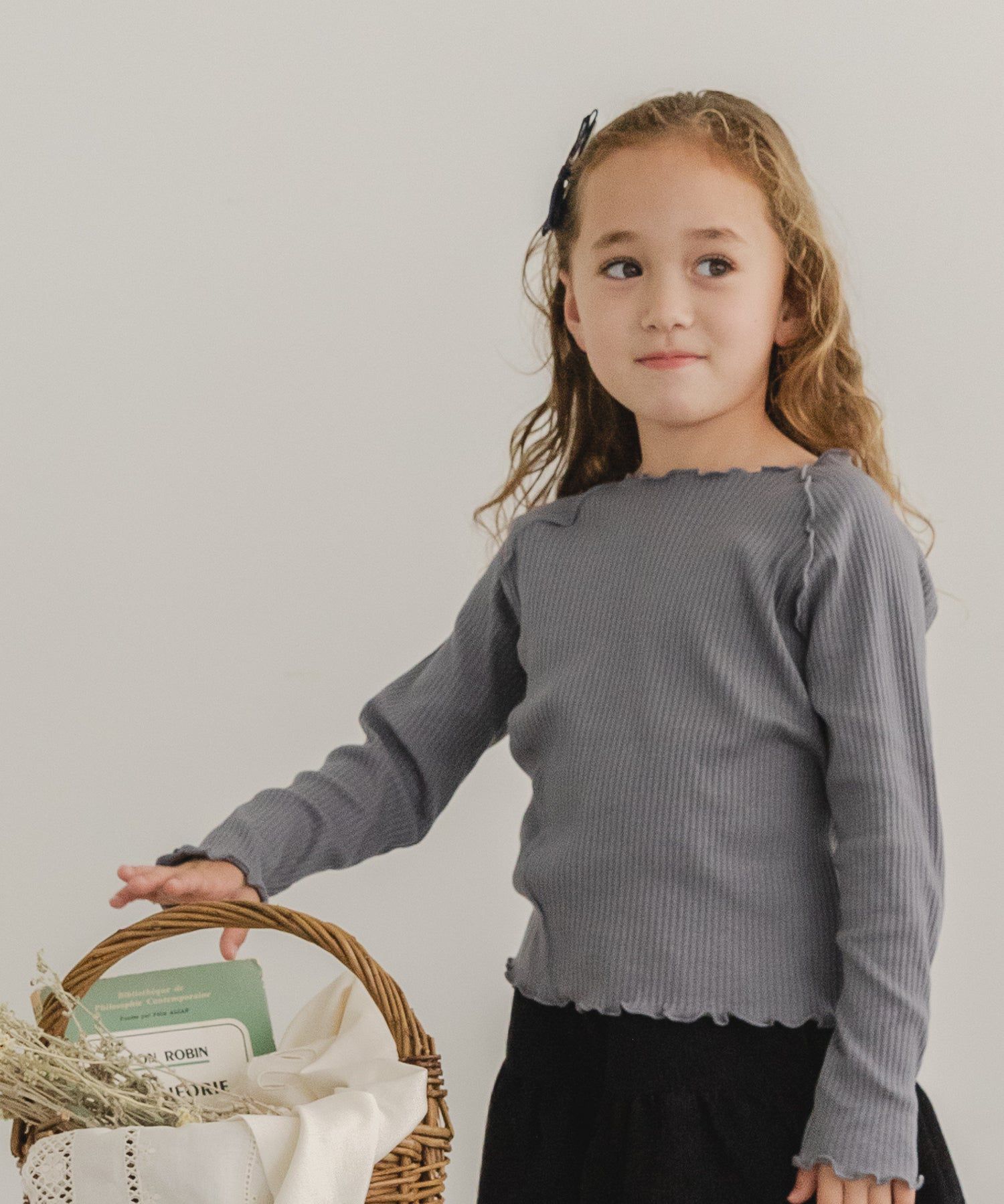 日本 PAIRMANON - 棉100% 羅紋不規則捲捲薄長袖上衣-孩子-葡萄紫