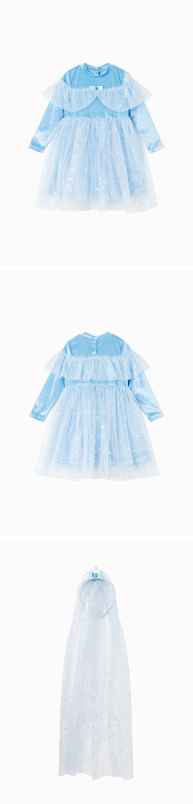 韓國 OZKIZ - (附髮箍)冬日公主星星亮片網紗洋裝-天空藍