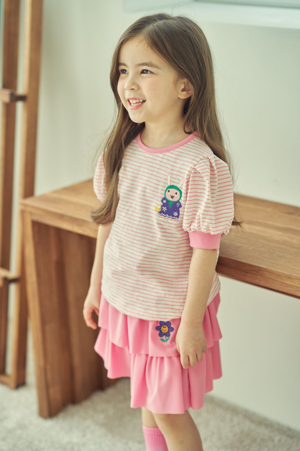 韓國 Mimico - 微笑花朵蛋糕褲裙-粉紅