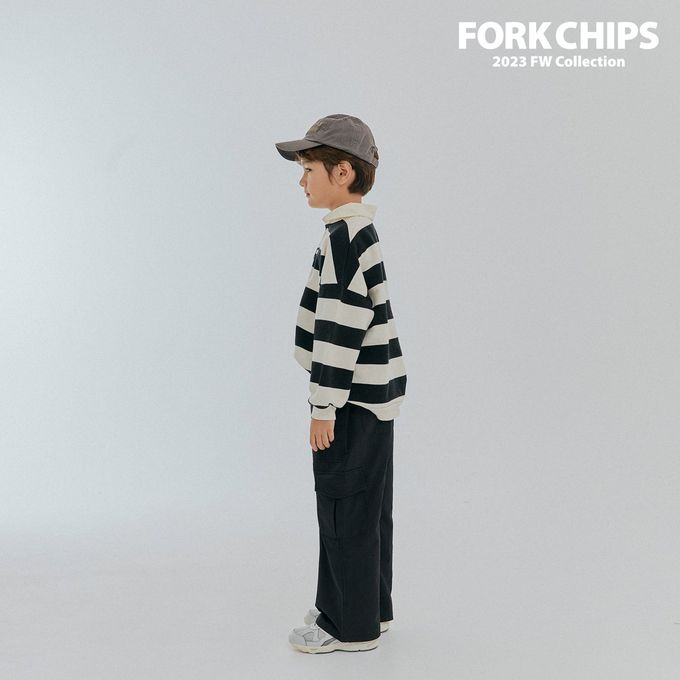 韓國 FORK CHIPS - 極簡翻領寬條紋寬鬆長袖上衣-象牙白X黑