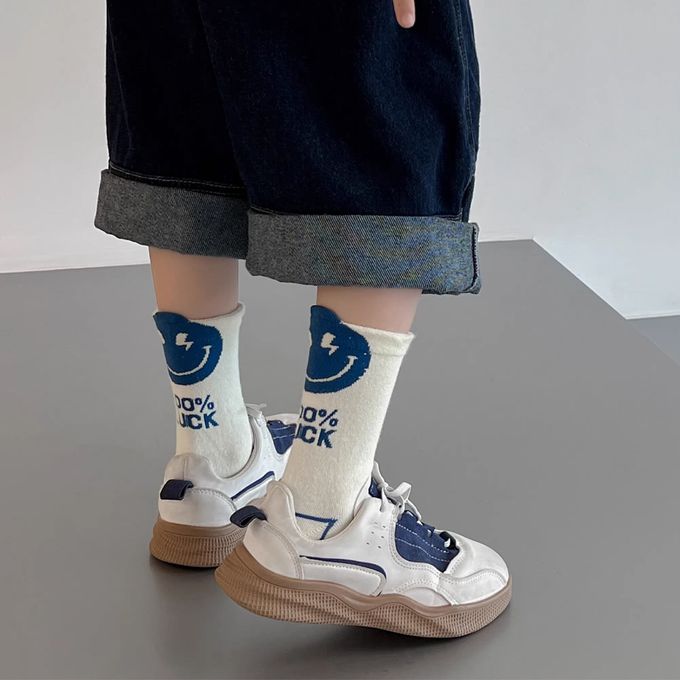 腳ㄚ子 - 幼/兒童棉質中筒襪 童襪 襪子 棉襪 兒童襪-大笑臉