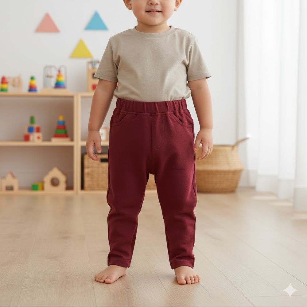 10分經典褲 刷毛內裡-一般合身款 素面-紅色