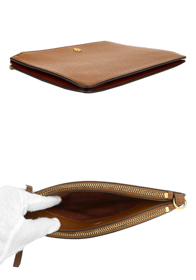 TORY BURCH - 皮革雙層拉鍊斜背包 (焦糖)