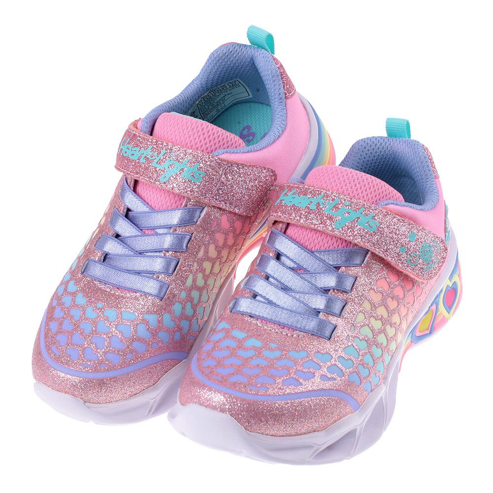SKECHERS - 愛心波紋粉色兒童電燈運動鞋