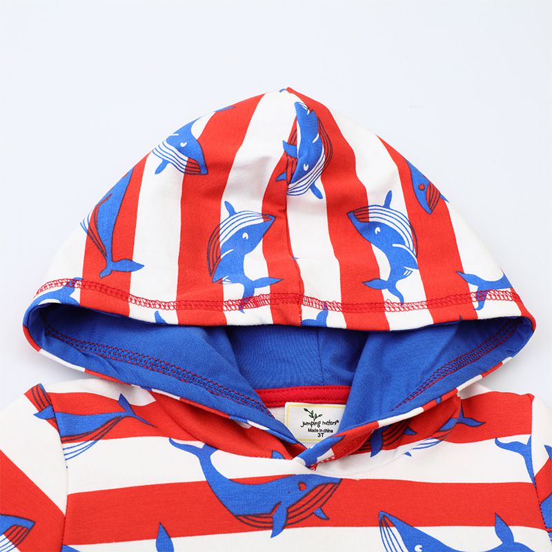 Jumping meters - 連帽棉質長袖連身大學T-遨遊藍鯨-紅+白