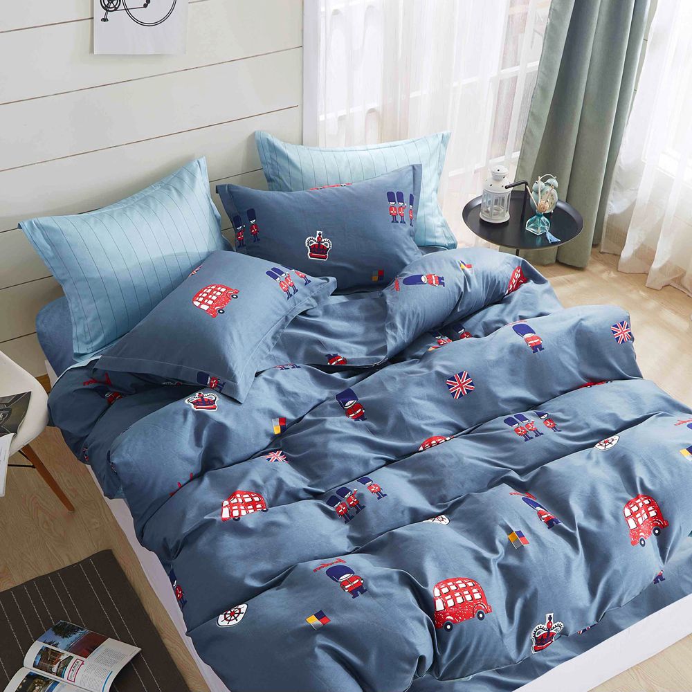 Pure One - 吸濕排汗天絲-皇室蔚藍-加大四件式床包鋪棉被套組