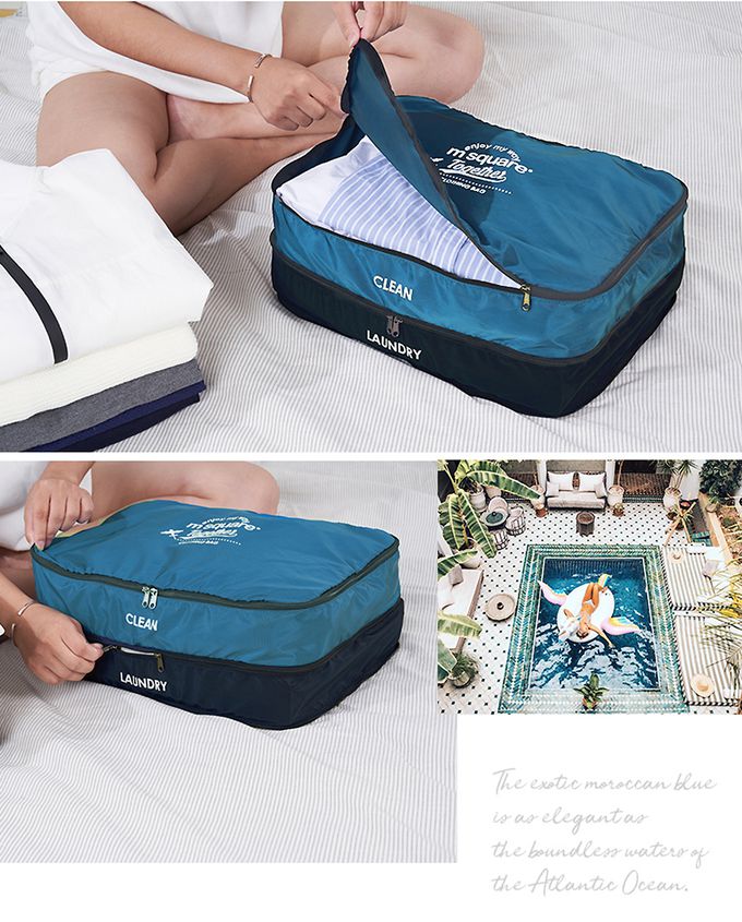 M Square - 拼色款雙層衣物收納袋-粉色 (40*27*16cm)