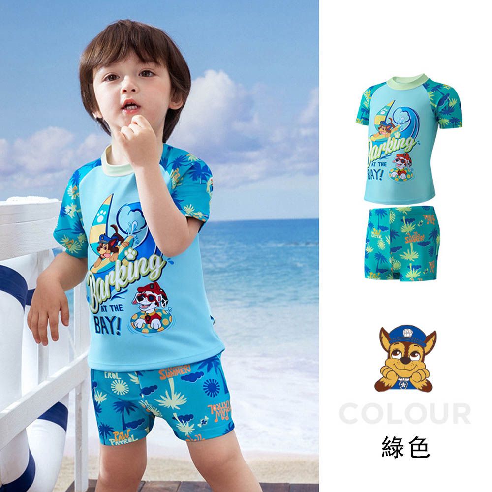 UPF50+短袖泳裝套裝(拼色印花)-卡通人物阿奇-藍綠色