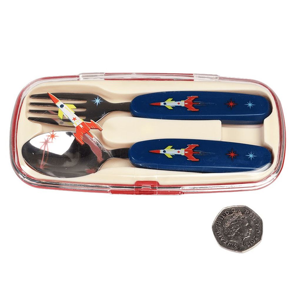 英國 Rex London - 幼兒/兒童餐具2入組(附收納盒)-太空梭