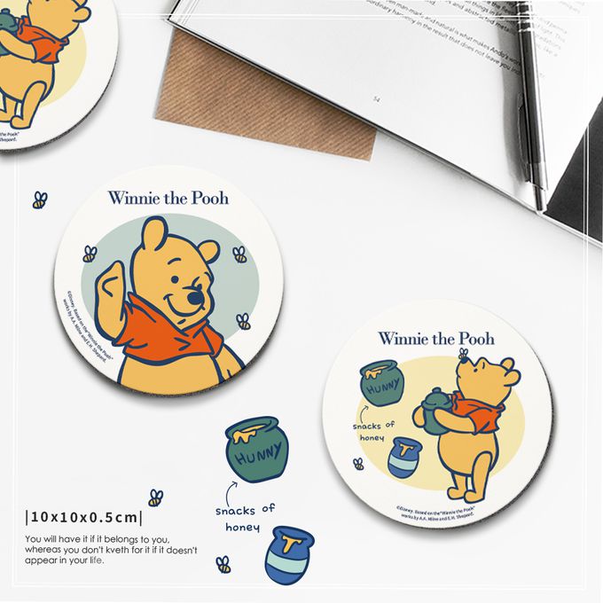 收納王妃 - 迪士尼 Disney 簡約系列【簡約熊抱哥】珪藻土軟式吸水杯墊 吸水墊 二入組 台灣製造10x10x0.5cm