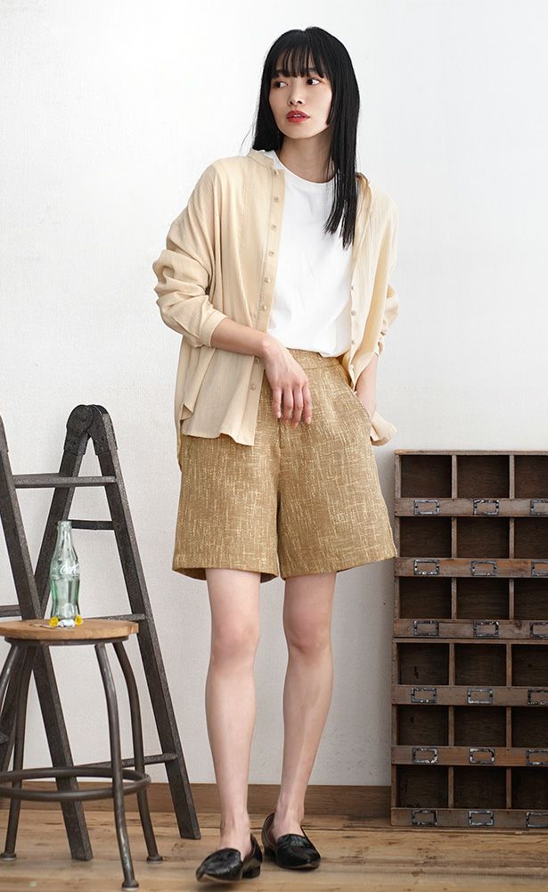 日本 zootie - 圓領楊柳皺縮長袖上衣-石墨黑