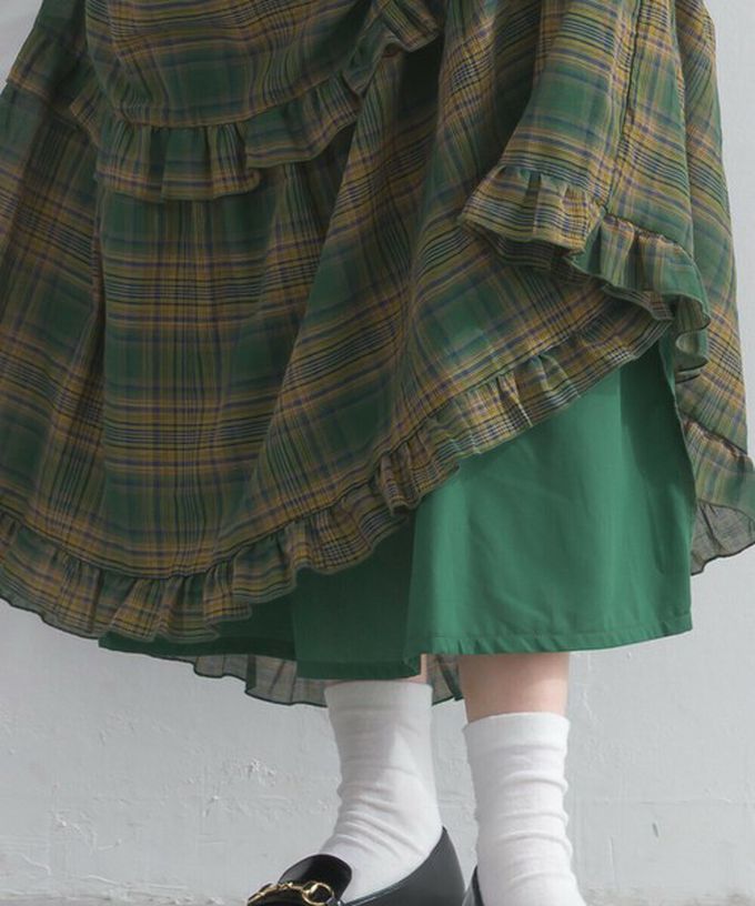 日本 Lupilien - 精緻格紋輕盈感分層俏麗長裙-黑白