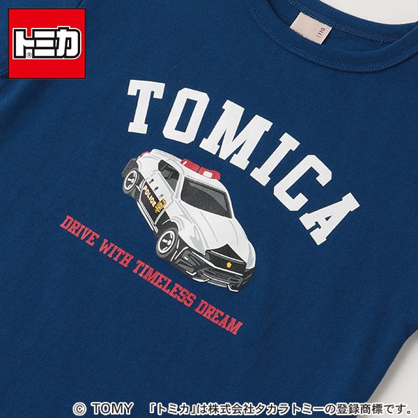 日本 petit main - TOMICA聯名 印花短袖上衣-警車-海軍藍