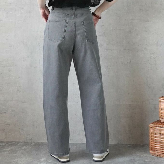 日本女裝代購 - 彈力修身高腰直筒丹寧褲(再生環保材質)-海軍藍