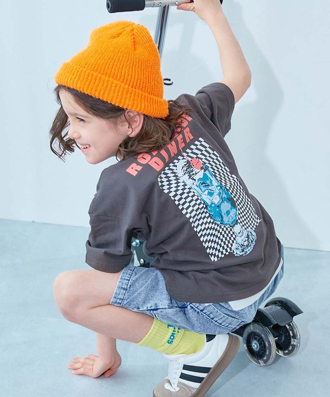 日本 devirock - 100%棉 定番印花短袖上衣-冰淇淋蘇打-摩登紫