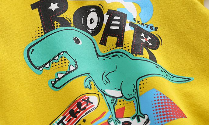 WELLKIDS - 加絨圓領長袖大學T套裝-兩隻劍龍-藍色