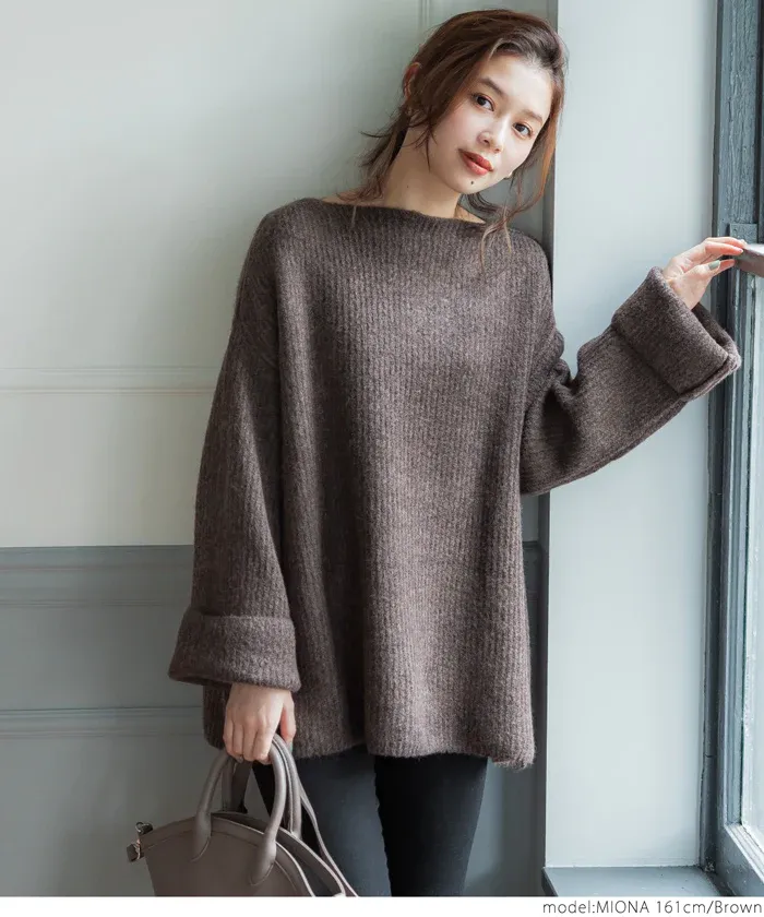 日本 COCA - ふあふあ 船型領柔軟寬鬆毛衣-炭灰