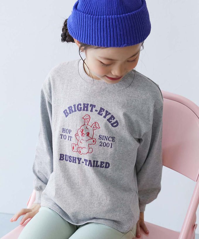 日本 devirock - 100%棉 定番女孩印花長袖上衣-貓咪-羅蘭紫